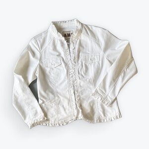 Ami White Denim Ruffled Jacket Sz Medium